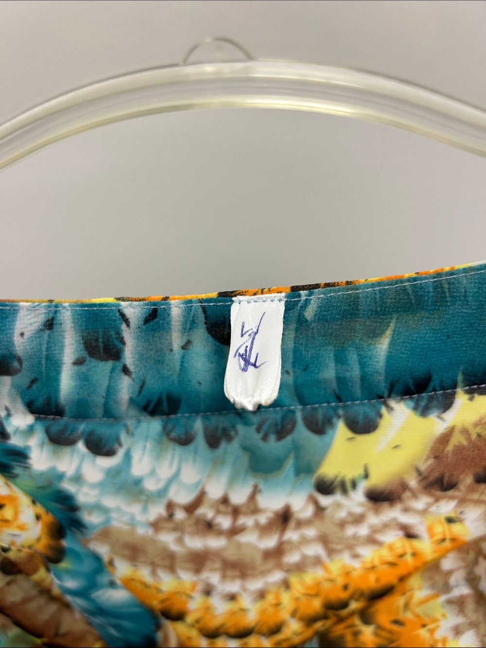 Vibrant Feather-Print Tunic cover-up Dress in Teal & Mustard image 3